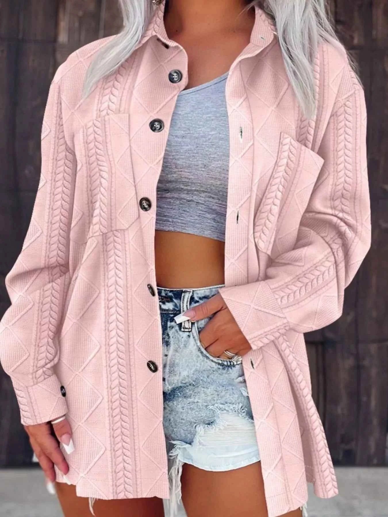 Button Up Long Sleeve Knit Outerwear Pink 014bf60d-01d7-4aaf-b8f7-57939f86a625-Max-Origin