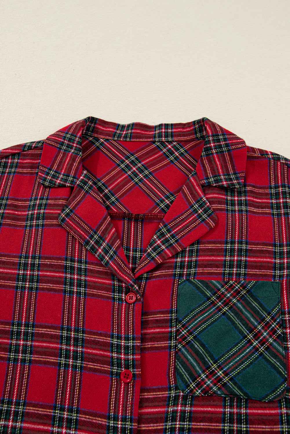 Red Plaid Contrast Color Christmas Holiday Long Sleeve Shirt and Shorts Pajama Set 015d0fde548805d4