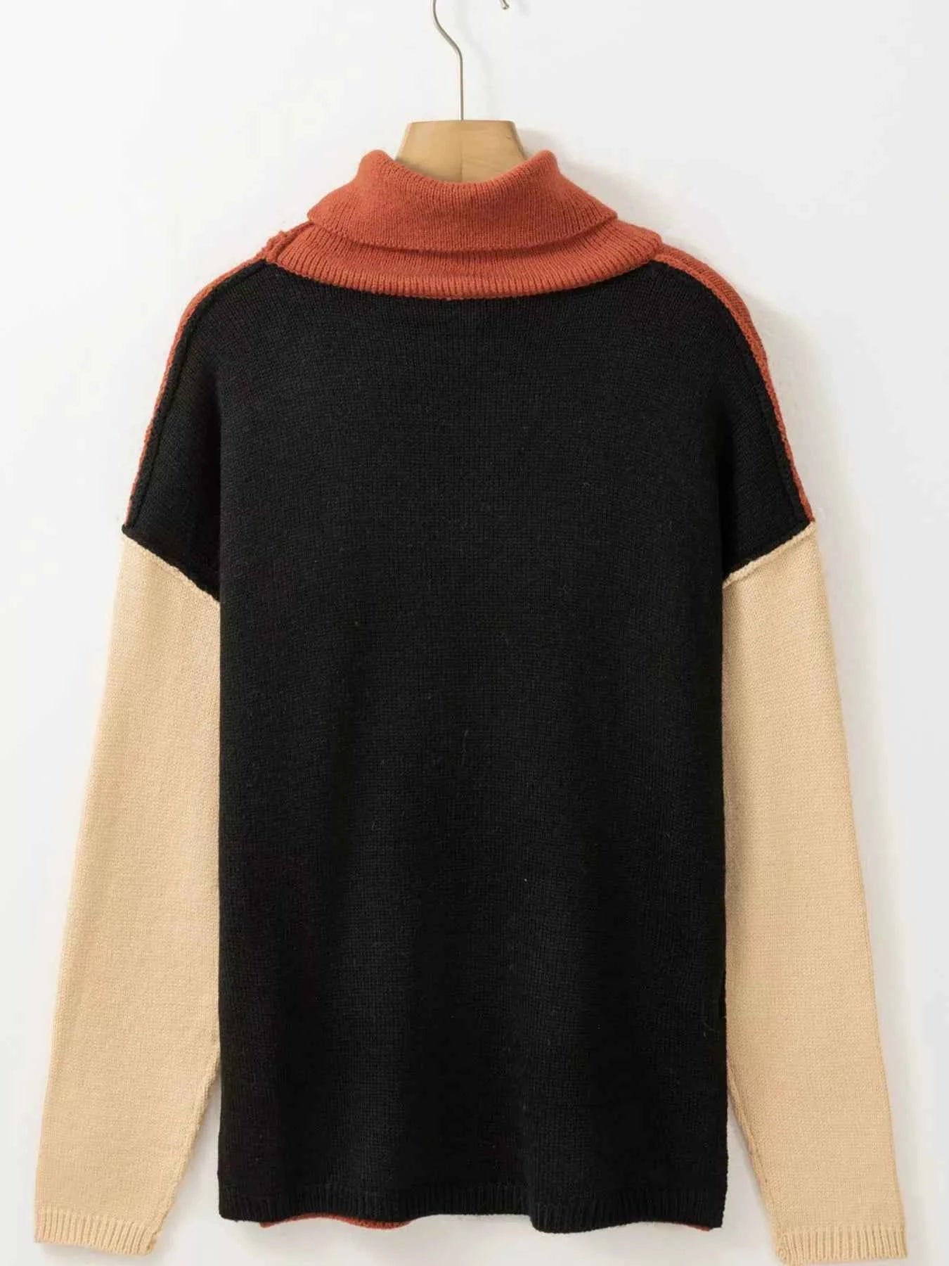 Color Block Turtleneck Drop Shoulder Knit Sweater 024f744c-fa8d-4169-92bc-859f2b8df41a-Max-Origin