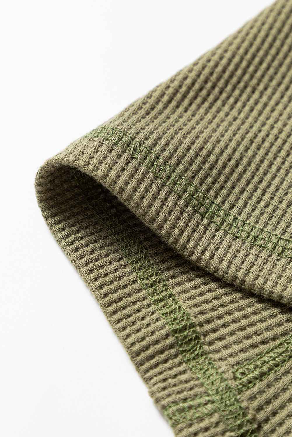 Vineyard Green Waffle Textured Patchwork Tunic Henley Top