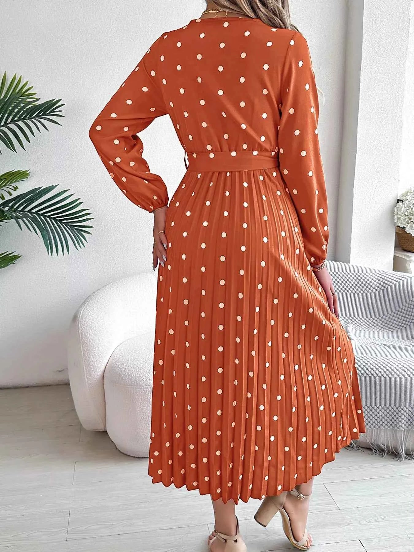 Front Tie Polka Dot Midi Pleated Dress 02583c36-428b-45eb-8bb7-a52dcb85f3b6-Max-Origin