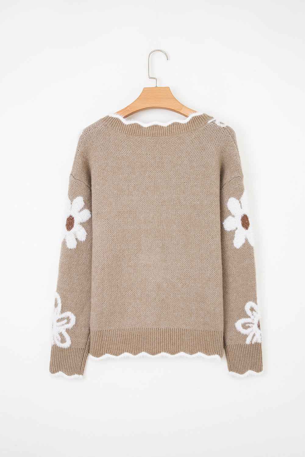 Seagrass Jacquard Floral Scallop V-neck Sweater 029ef8883db99a9d