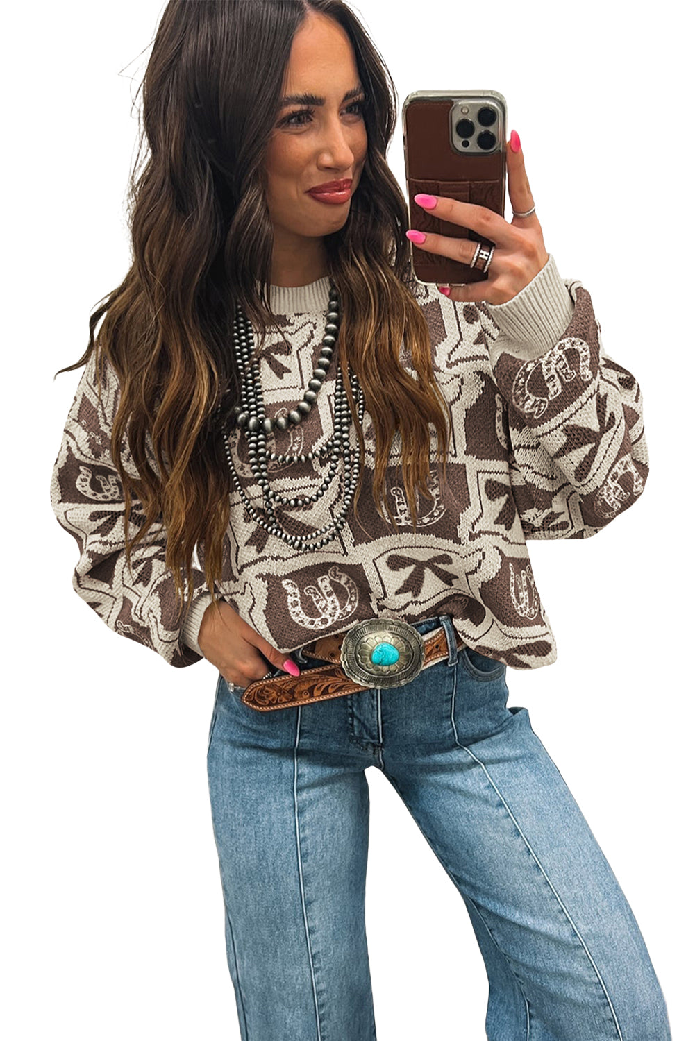 Pink Colorblock Bow Pattern Drop Sleeve Sweater 03134e4febf2e017