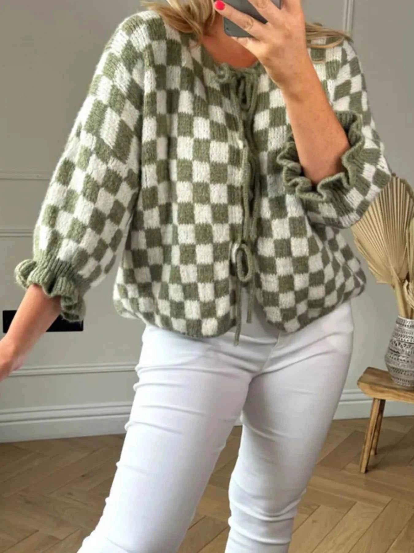 Checkered Tie-Front Knit Cardigan 04a8eb3c-e15e-4f59-bd6c-8da05805a0e5-Max-Origin_4fc7c89b-8848-4fb7-b2db-ddc1e37ade60