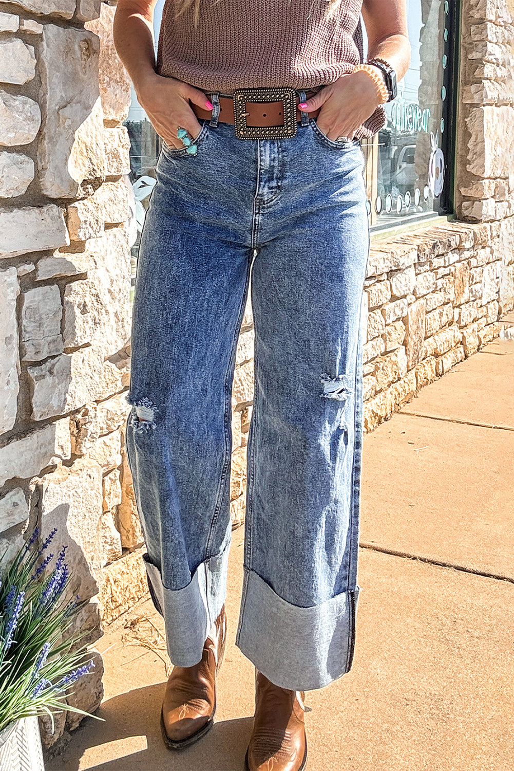 Ashleigh Blue Mineral Wash Distressed Wide Leg Jeans Ashleigh Blue 75%Cotton+23%Polyester+2%Elastane 05b496abfd5426ec