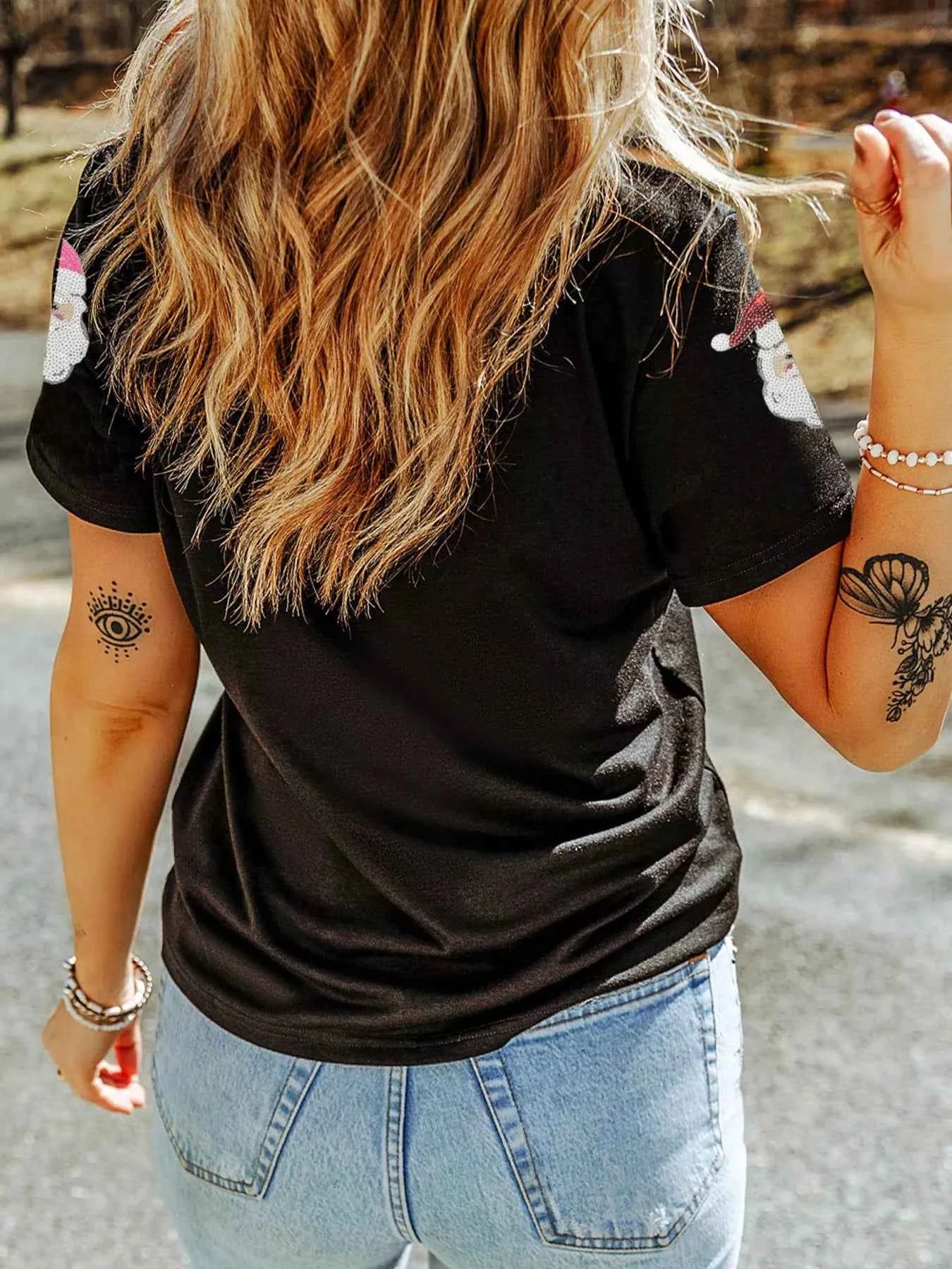 Christmas Santa Sequin Short Sleeve T Shirt 0699aa4efd9d4c3594cc20ec05e63fac-Max-Origin