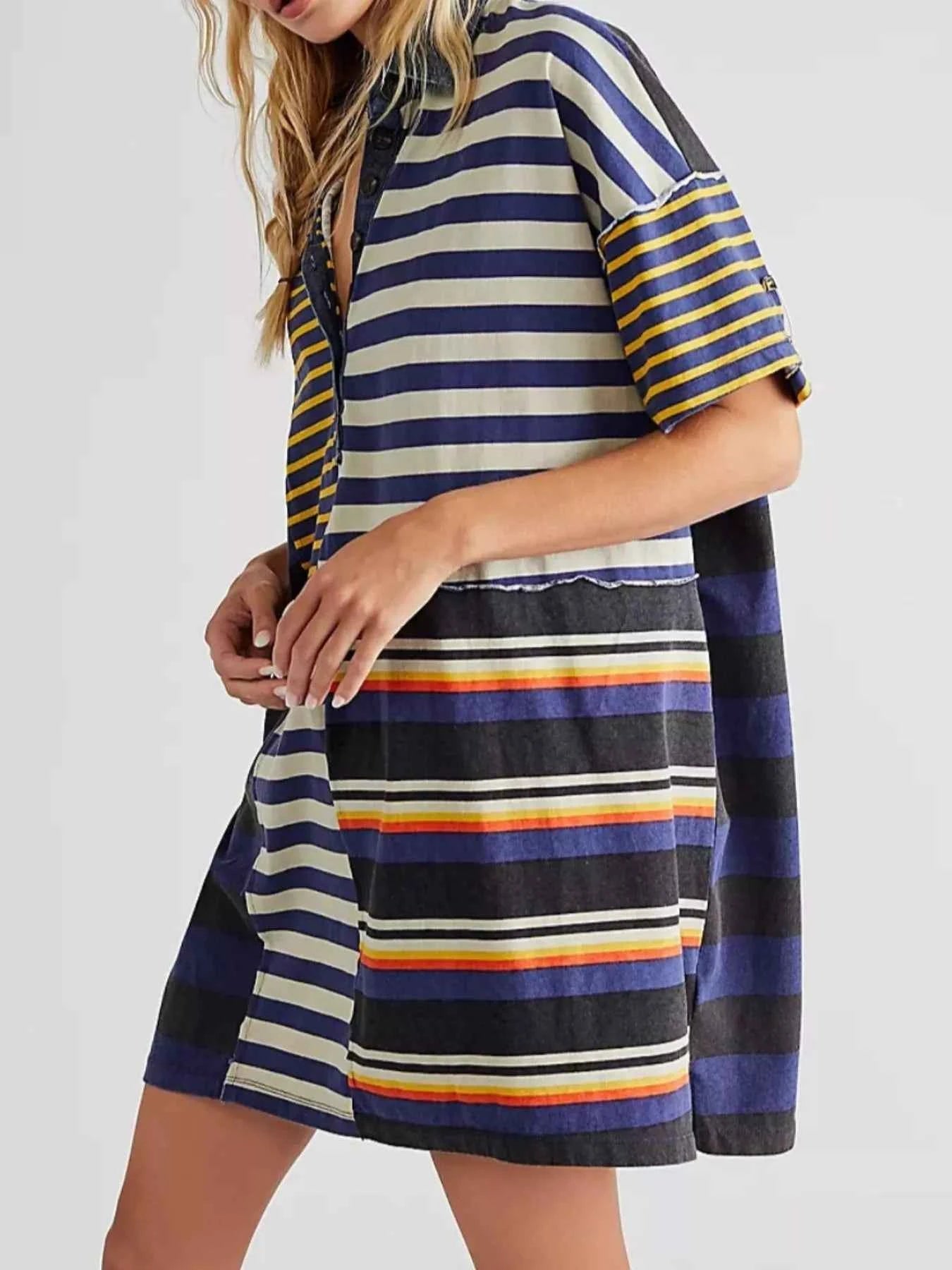 Striped Oversized Half Button Shirt Dress Blue And Yellow Stripes 06e58448-32d9-4afe-964f-eeda70eb1485-Max-Origin