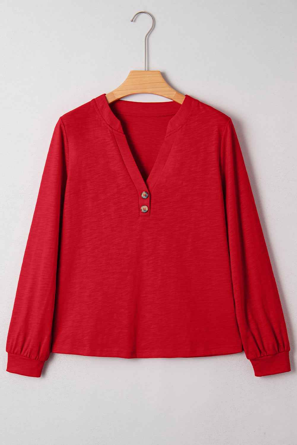 Racing Red Casual Button V Neck Long Sleeve Top 07d027c22f7aa04a
