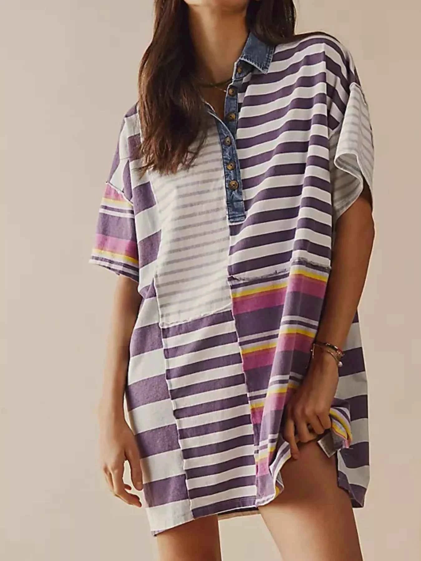 Striped Oversized Half Button Shirt Dress Lilac Stripes 08249772-850f-4dd0-9dea-ecc136aa2ec8-Max-Origin