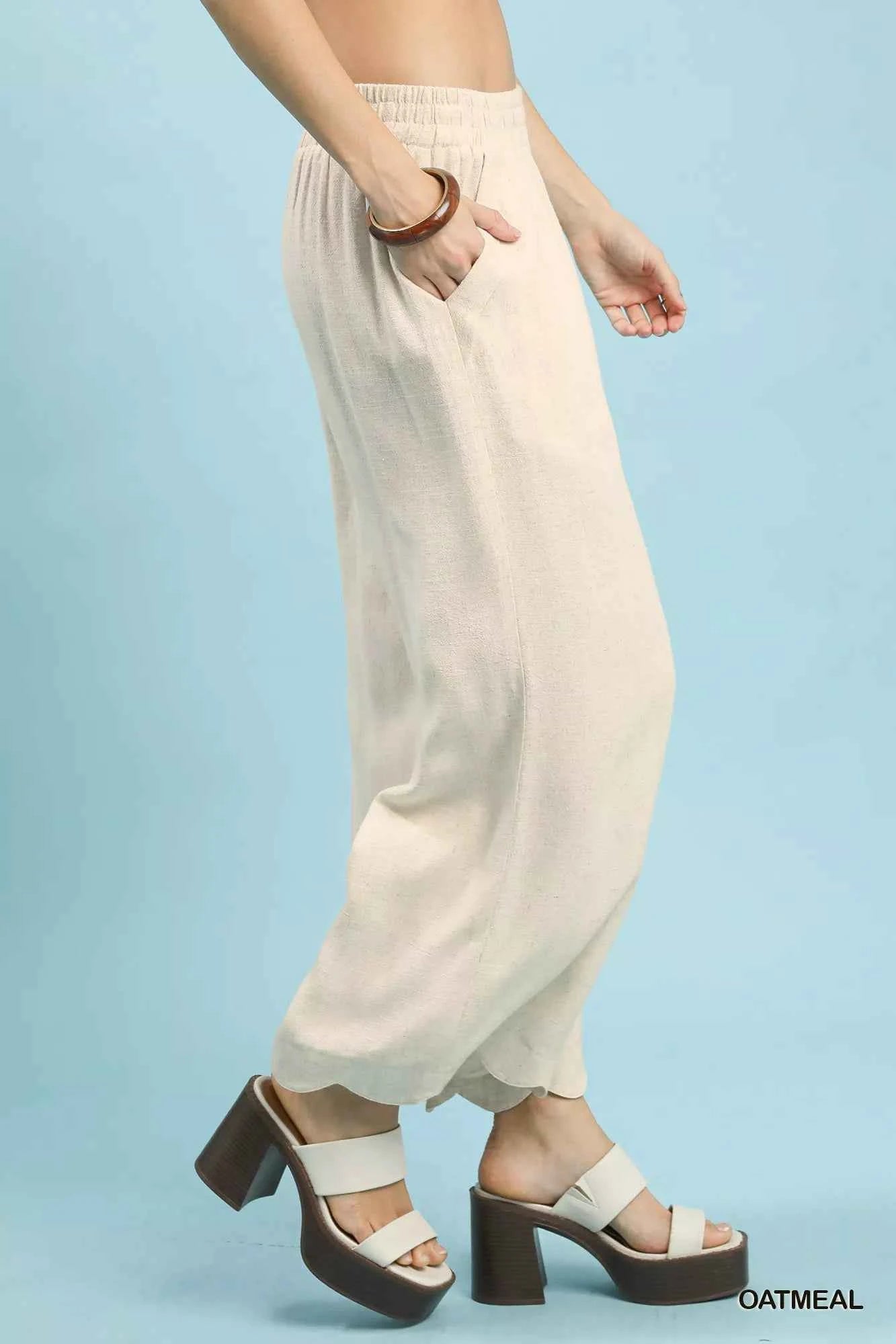 Umgee Linen Blend Scallop Hem Wide Leg Pants 082f3a93-6257-461e-b0d6-ec8c4230ae40-Max-Origin