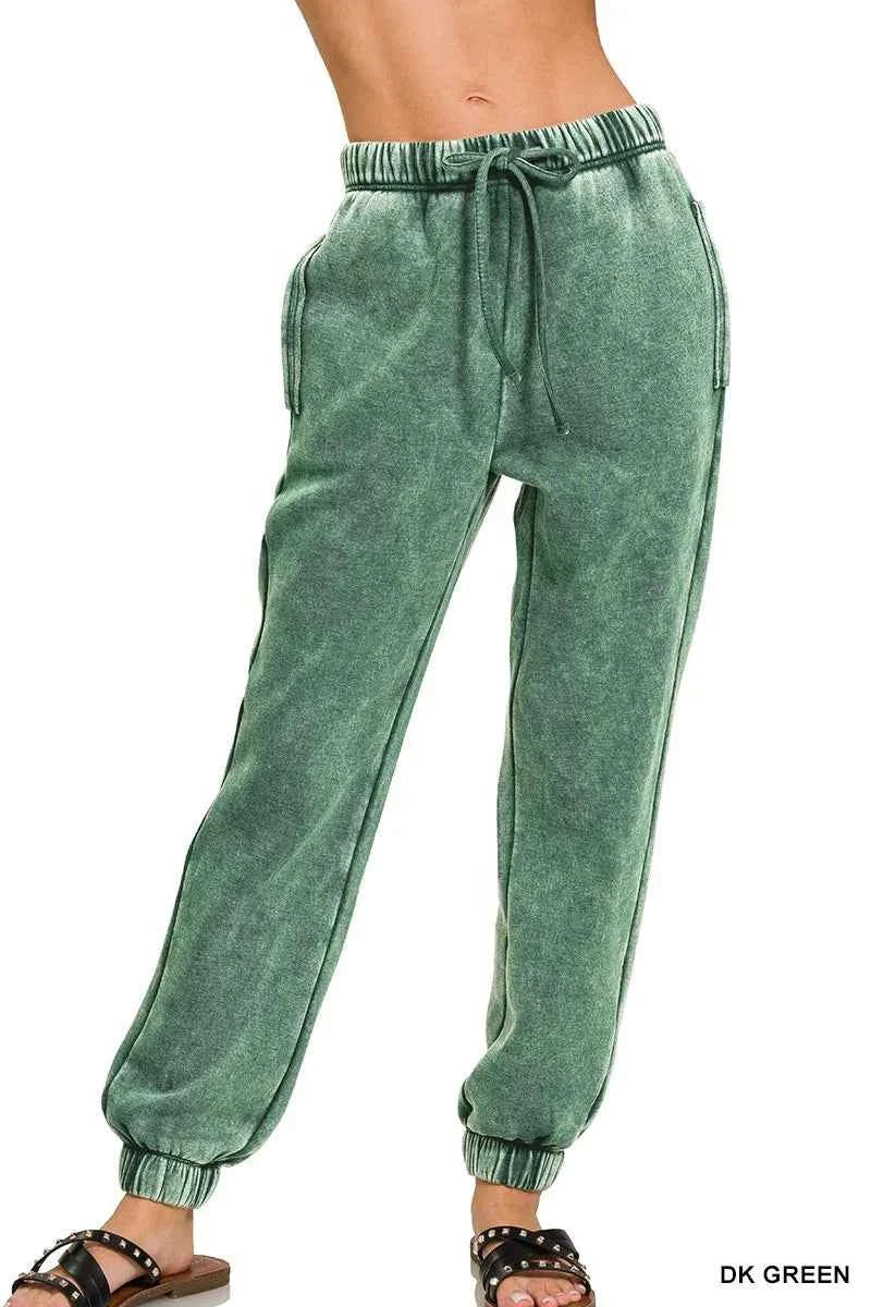 Zenana Acid Wash Fleece Sweatpants with Pockets