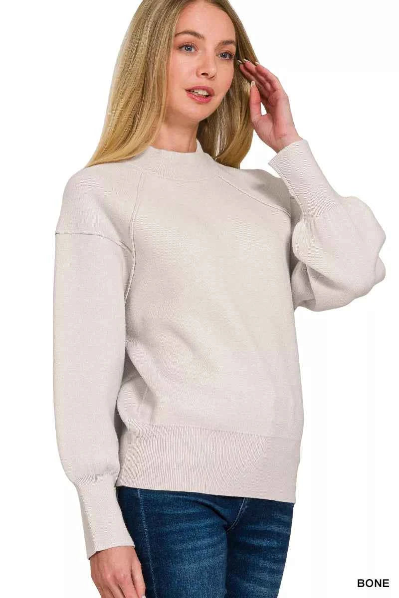 Zenana Viscose Mock Neck Exposed Seam Sweater