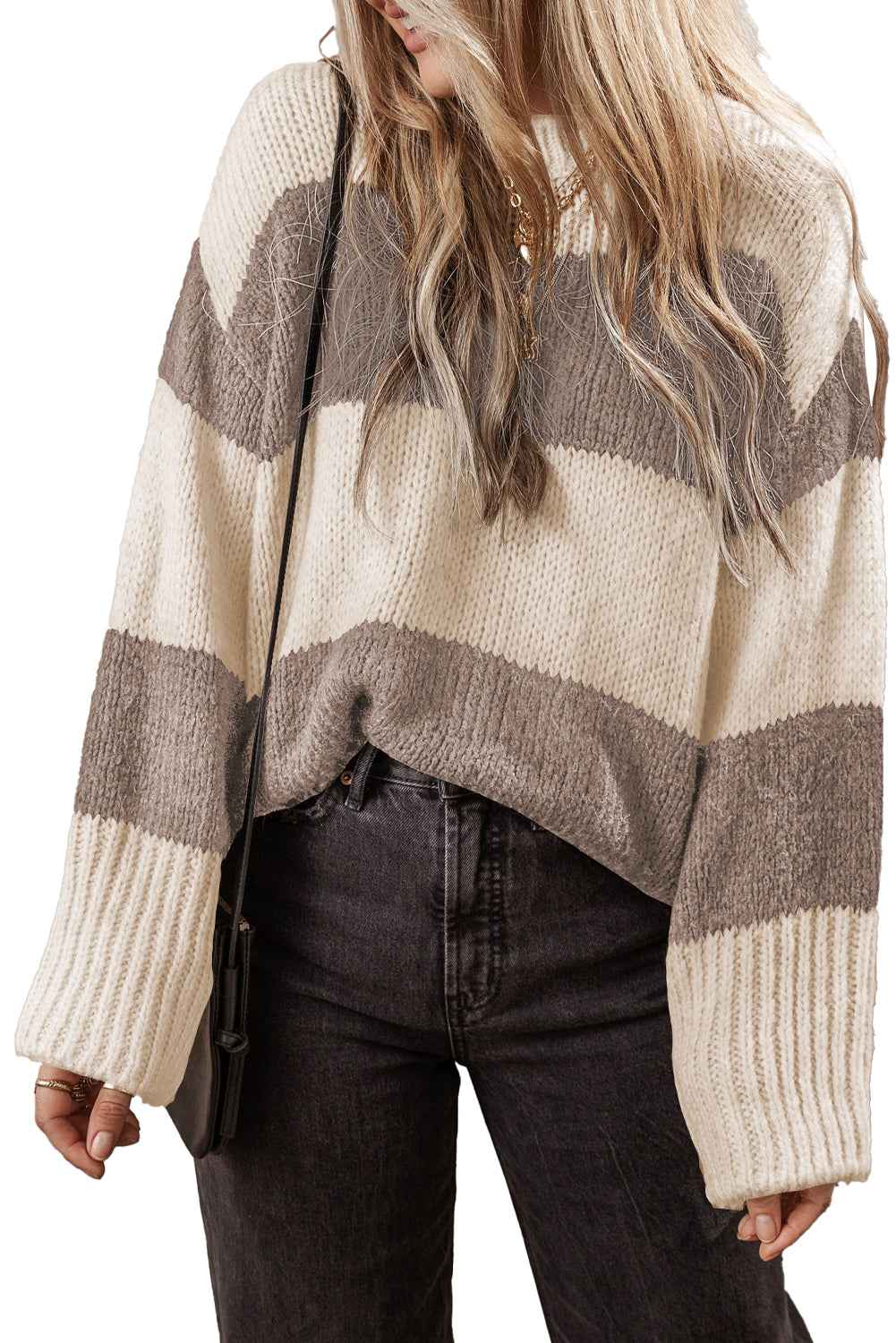 Simply Taupe Colorblock Loose Pullover Sweater 0a81b237a2b8b0c4