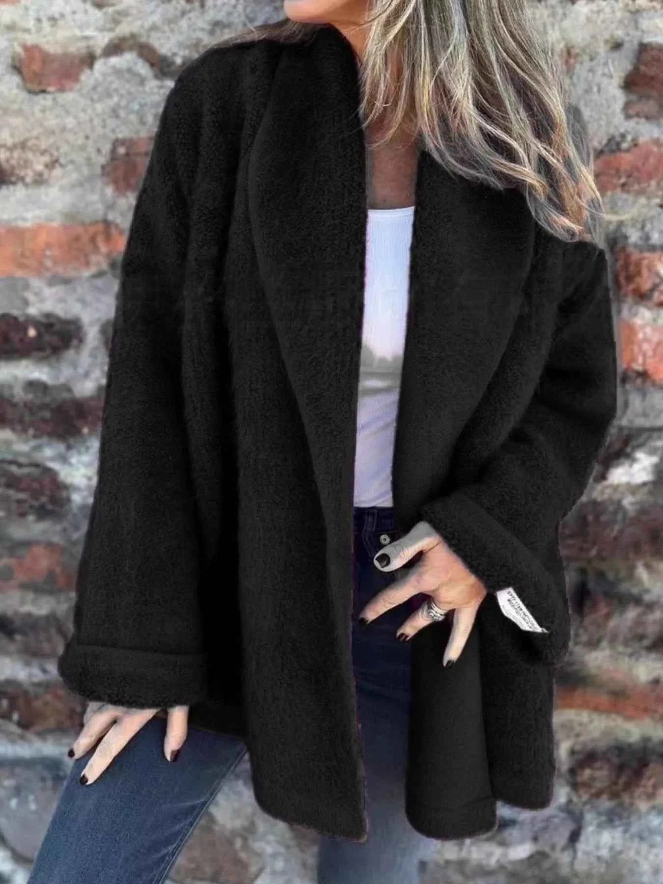 Open Front Long Sleeve Fluffy Jacket Black 0bc89f58-2255-49cc-87aa-6bd29469b0e6-Max-Origin