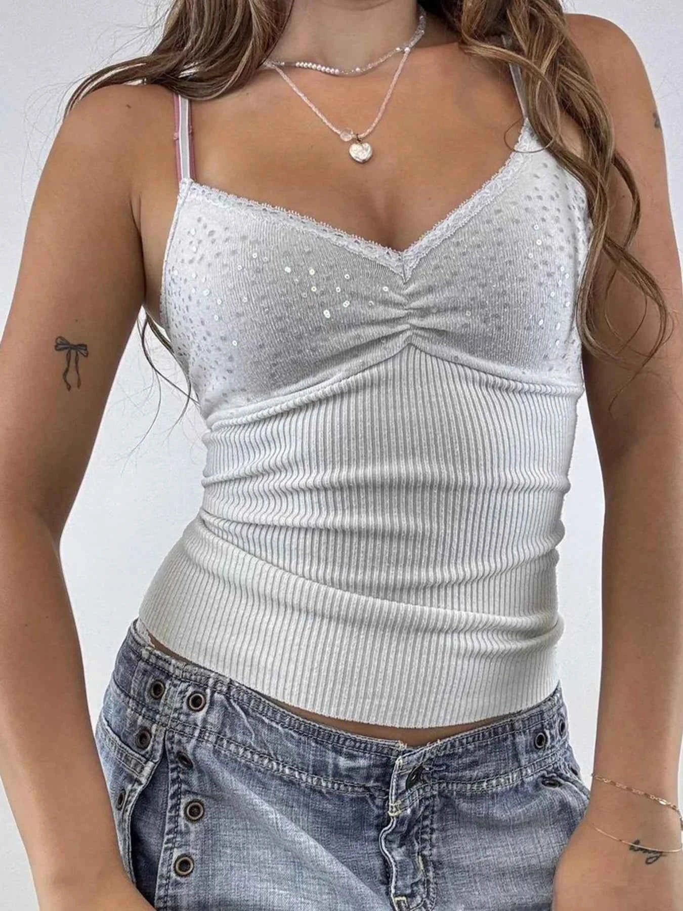Sequin Lace Detail Cami Top Light Gray 0c0b1e5bfaeb470787cda82aa9f35c82-Max-Origin