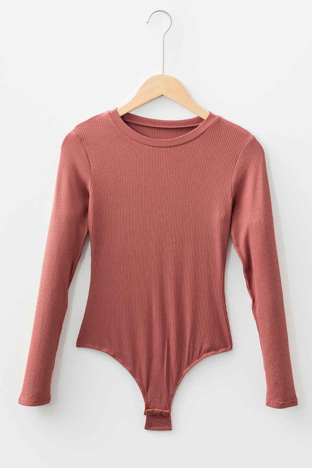 Mineral Red Ribbed Long Sleeve Crew Neck Solid Color Bodysuit