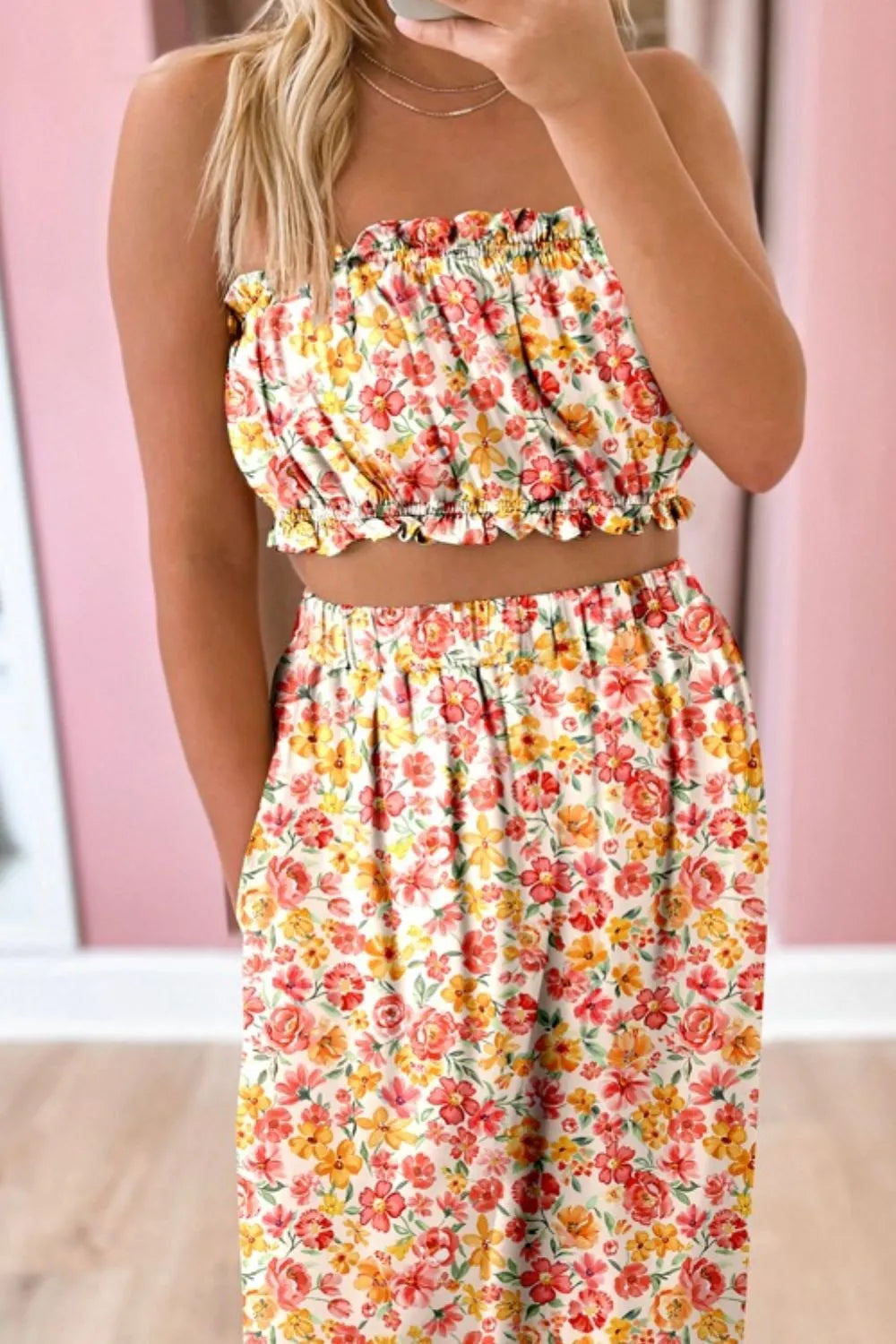 Boho Floral Bandeau Top and High Waist Wide Leg Pants Set 0f1961e9-1296-4b4b-acb4-831f12f5b63e-Max-Origin
