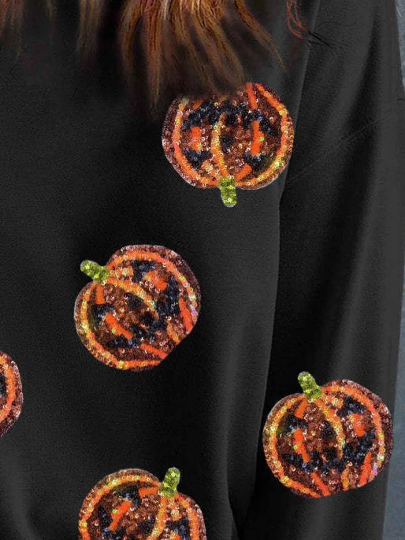 Halloween Sequin Round Neck Long Sleeve Sweatshirt 0f3c18cc-043c-41a5-9b64-2a1930c8cd43-Max-Origin