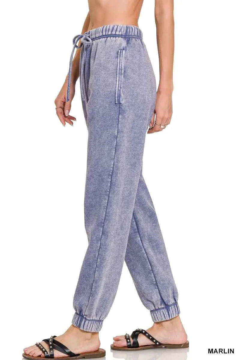 Zenana Acid Wash Fleece Sweatpants with Pockets