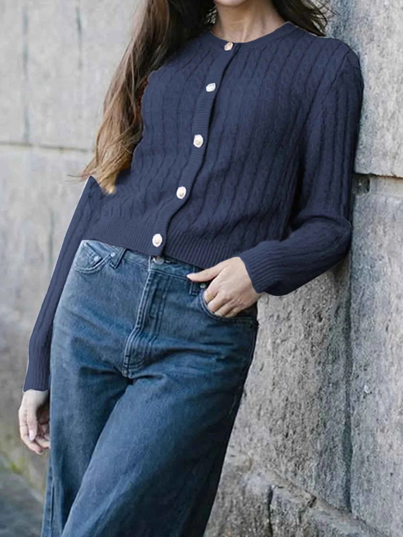 Cable Knit Button-Up Cardigan 1030b076e5824262be22a1547922c09d-Max-Origin