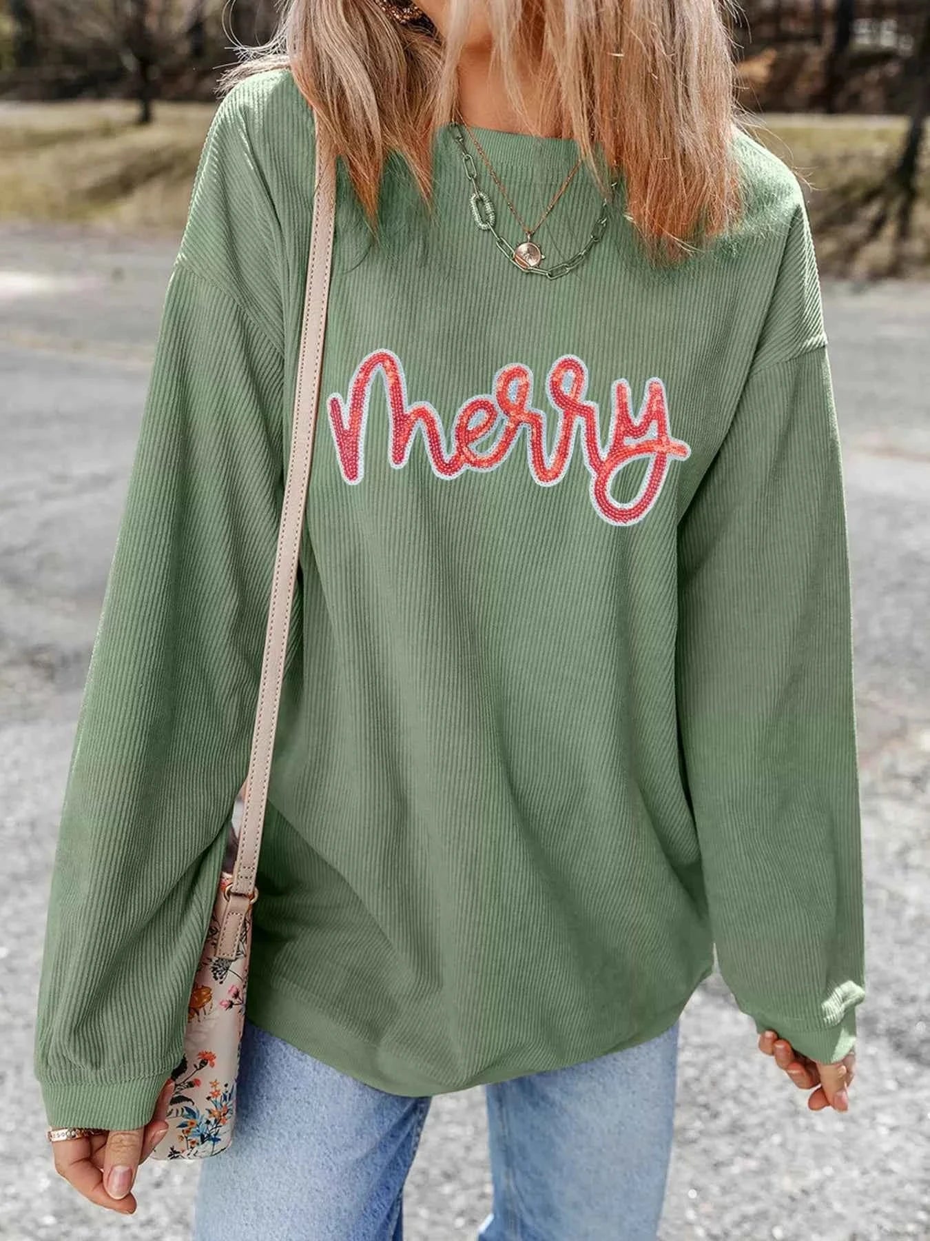 Merry Letter Christmas Sequined Twisted Ribbed Sweatshirt 10e05b1f20ef4fa7b5aeccde2df0c1f1-Max-Origin