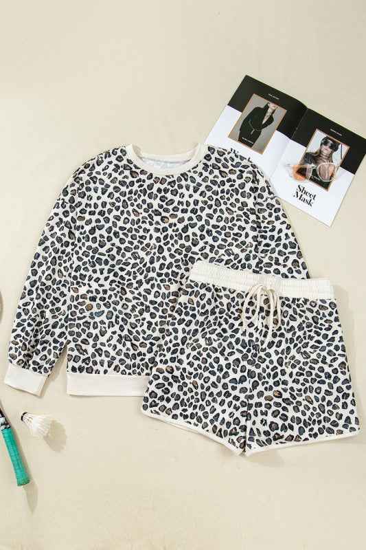 Plus Size Leopard Pullover and Shorts Set Khaki 111e4728-8243-4ab3-8d10-aa5d99eb33ef