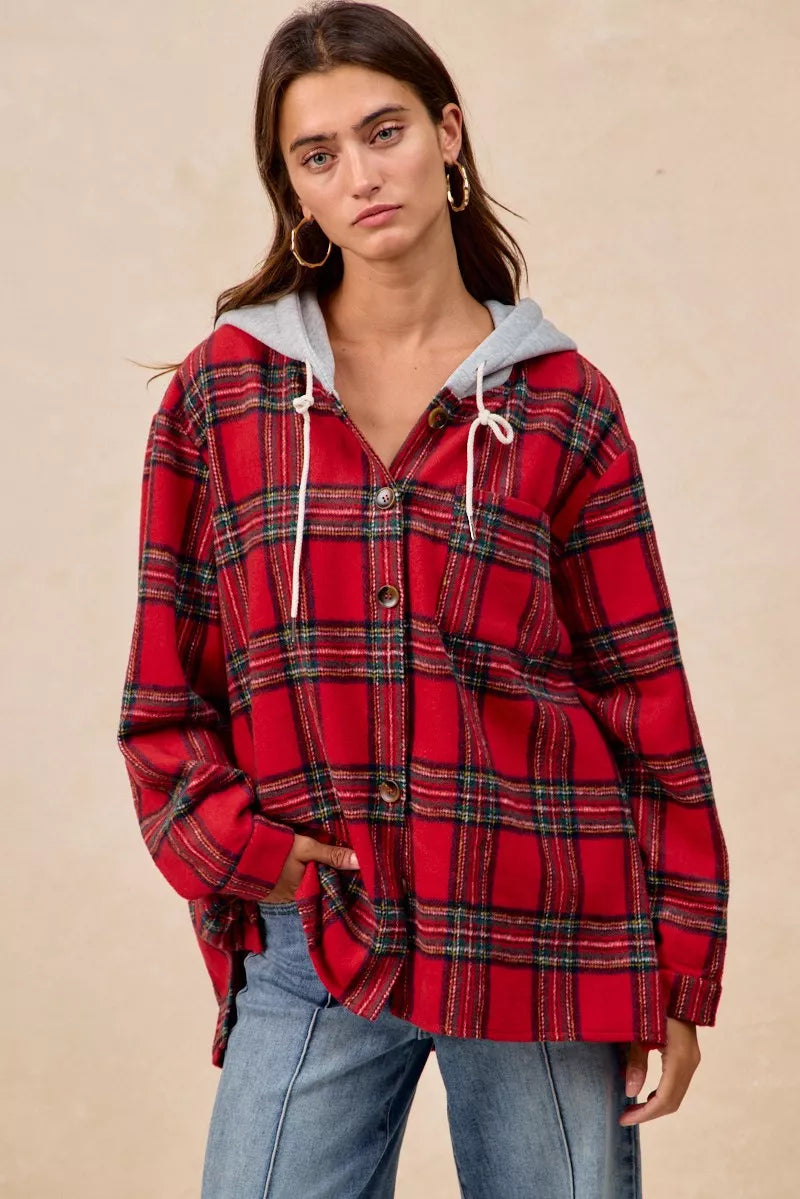 BiBi Brushed Plaid Hooded Jacket 12c212a2f22042628c8ea8e12fa55480-Max-Origin