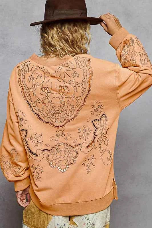 POL Round Neck French Terry Sweatshirt with Cutout Detail 12f88908-ca11-47c0-99c2-274c432d5107-Max-Origin