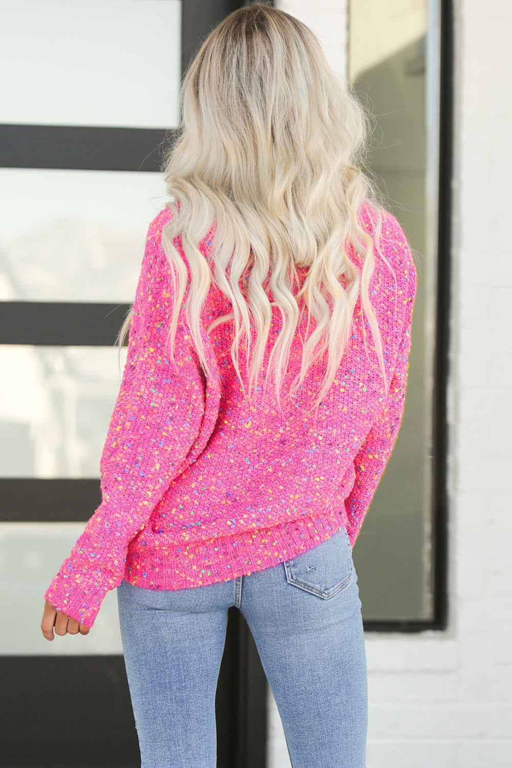 Hot Pink Mixed Color Chunky Knit Sweater 1395708c6c7dfad5