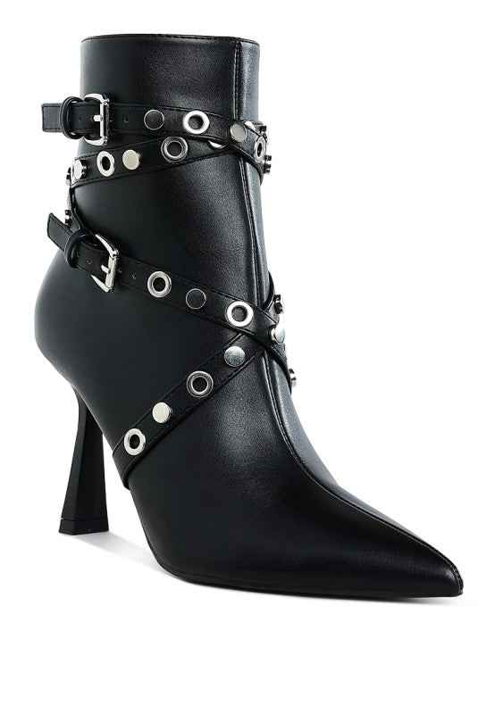 Jacinta Slim Flared Heel Strappy Boots Black 1404eaae-d048-4467-b479-dcb94d9230c5