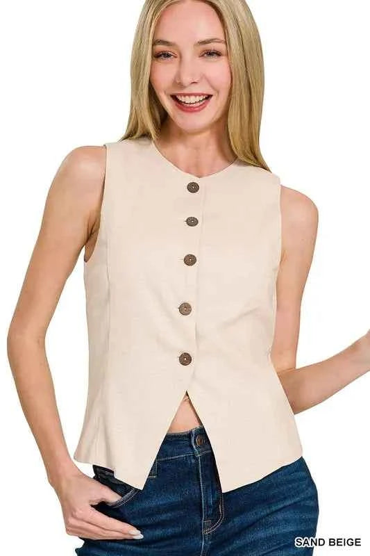 Zenana Linen Button Down Vest 14bf5395d2fb40118b348f40209cbf30-Max-Origin