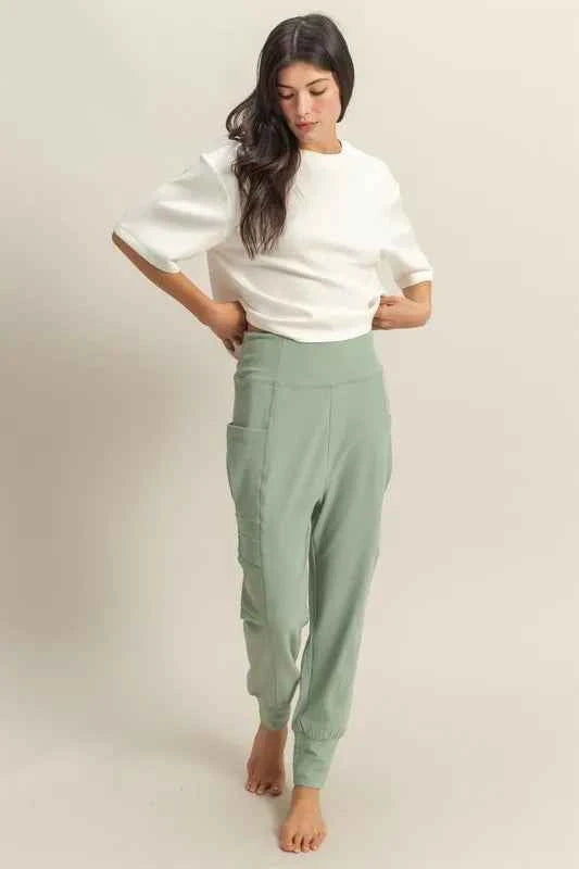HYFVE High-Waist Pocket Detail Comfy Sweatpants SAGE GREEN 150960a143c74694b6af11efd039a488-Max-Origin
