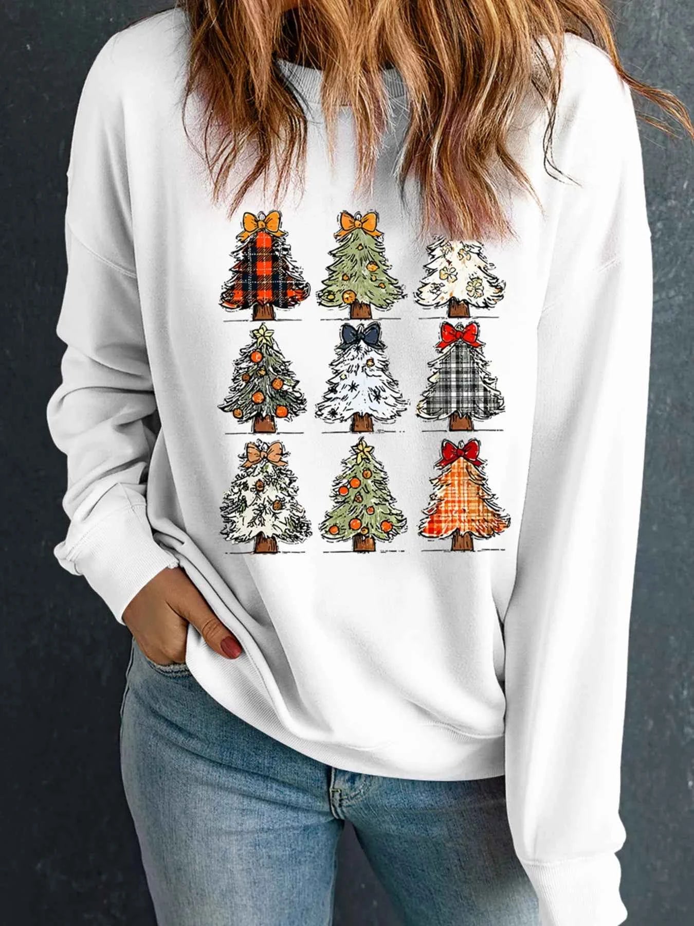 Christmas Tree Graphic Round Neck Sweatshirt White 157aa513a1724a2ba95282f1d69a8b5f-Max-Origin