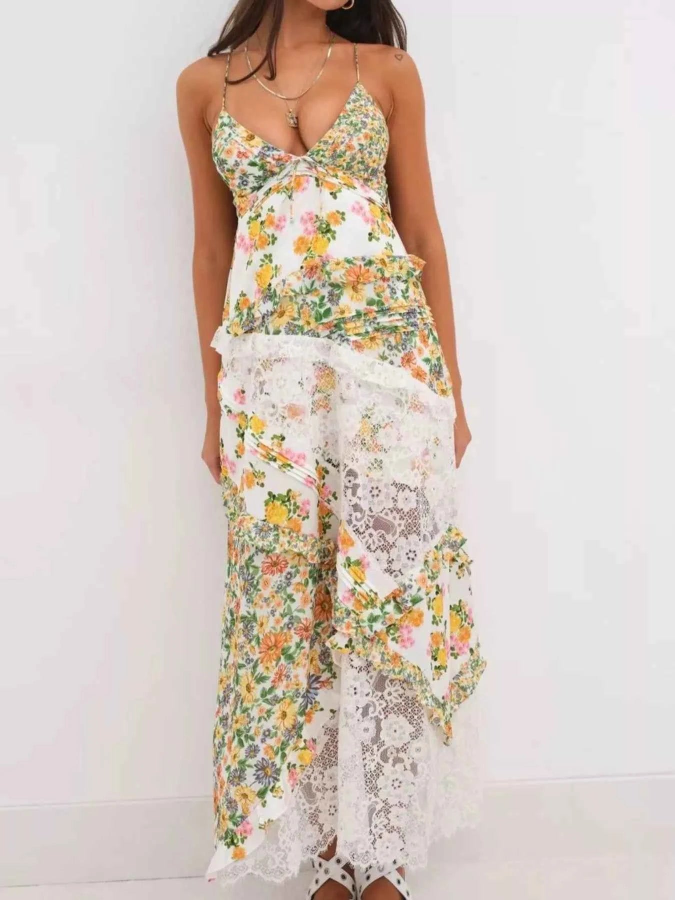 Lace Detail Ruffled Floral V-Neck Maxi Dress Yellow 159b3db5-9c37-424a-ac6f-54b015c4b487-Max-Origin