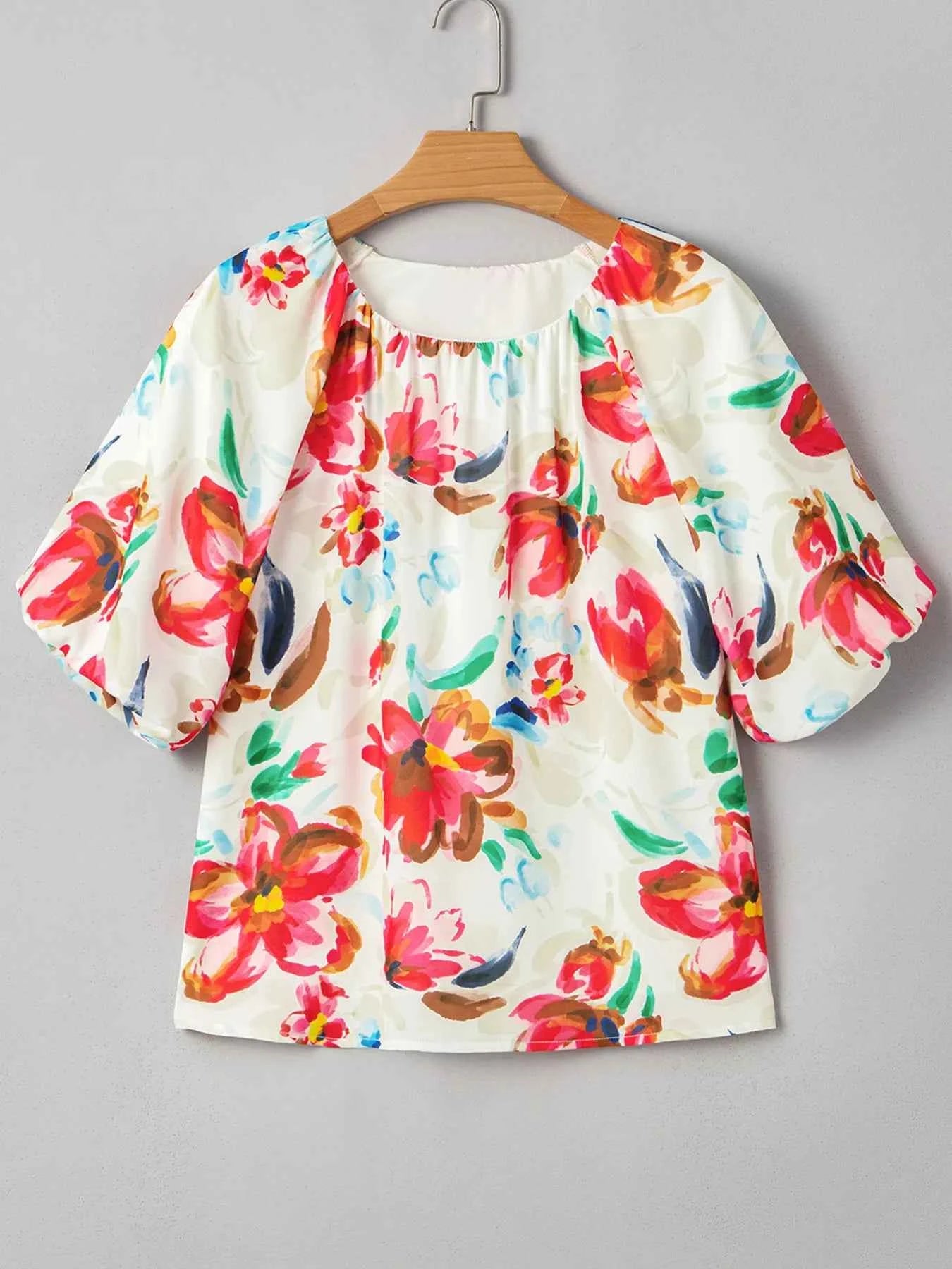 Floral Print Puffy Half Sleeve Blouse 1697365ae9974e3fa7d8945c4c4a2756-Max-Origin