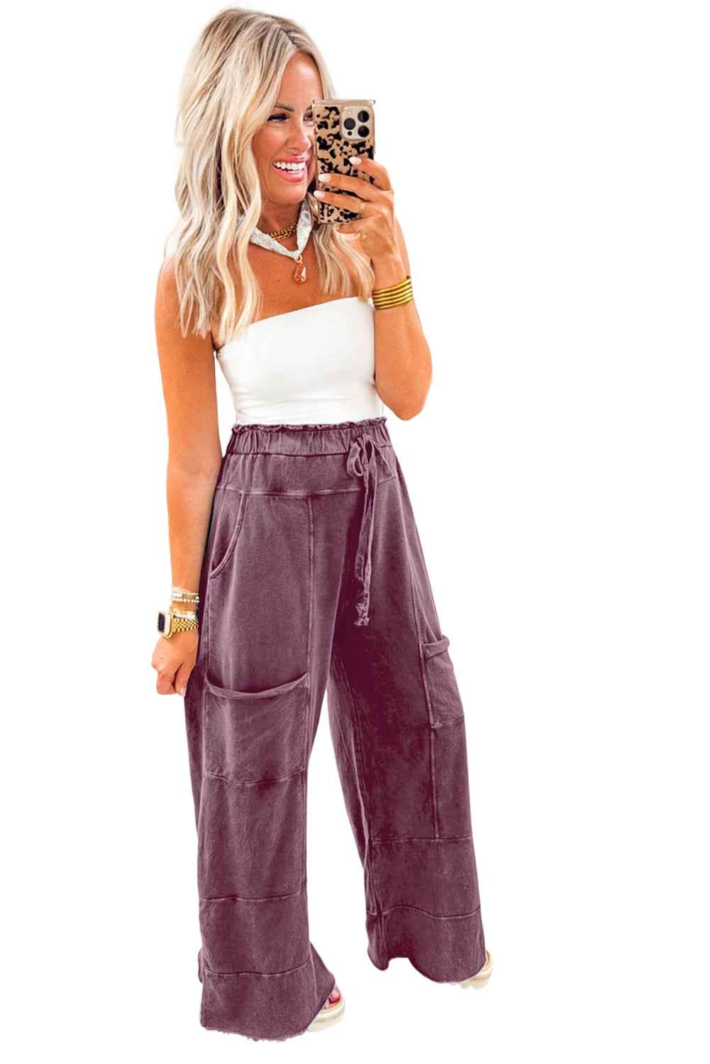 Medium Grey Mineral Wash Knot High Waist Raw Hem Pants 18f52793751f8e48
