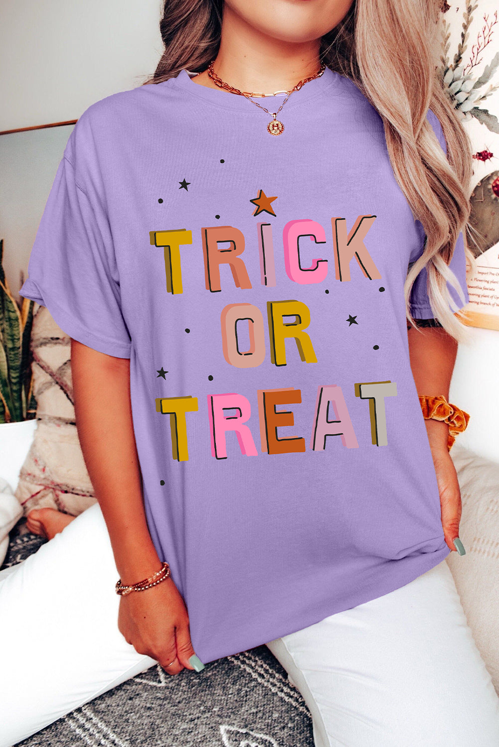 Wisteria TRICK OR TREAT Halloween Heat Transfer Printing Graphic T Shirt 19018a34bd7665ae