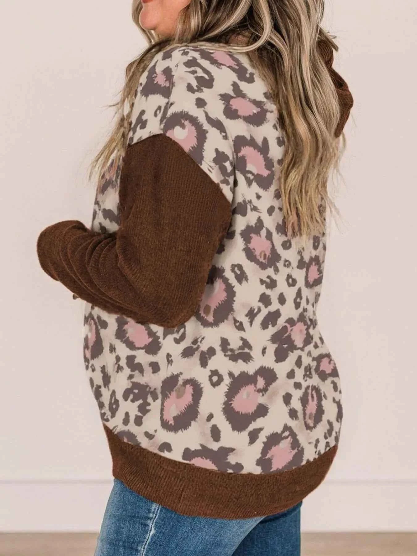 Plus Size Leopard Long Sleeve Drawstring Hoodie 190241d4b10f41938f11866133a56a72-Max-Origin