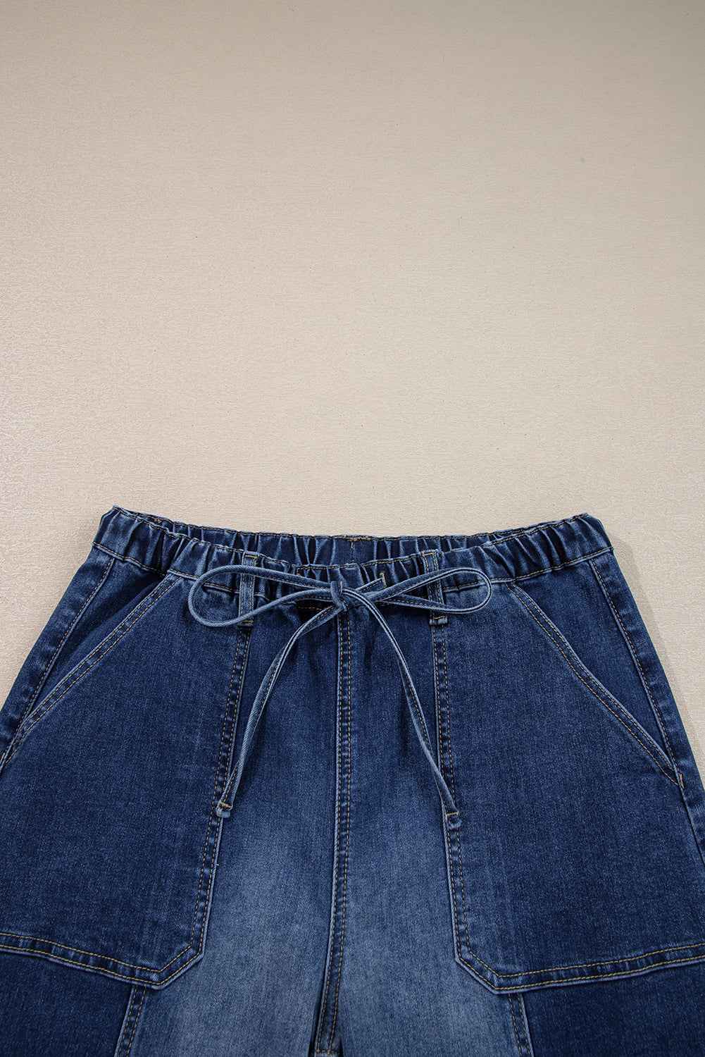 Beau Blue Drawstring Seam Detail Raw Hem Wide Leg Jeans 1aa113c7ba958b85