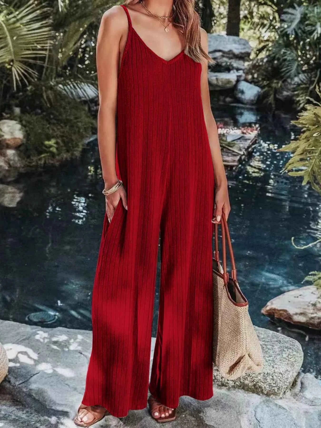 Ribbed V-Neck Wide Leg Jumpsuit Deep Red 1b63184ab69d4667932f646760c5bfad-Max-Origin