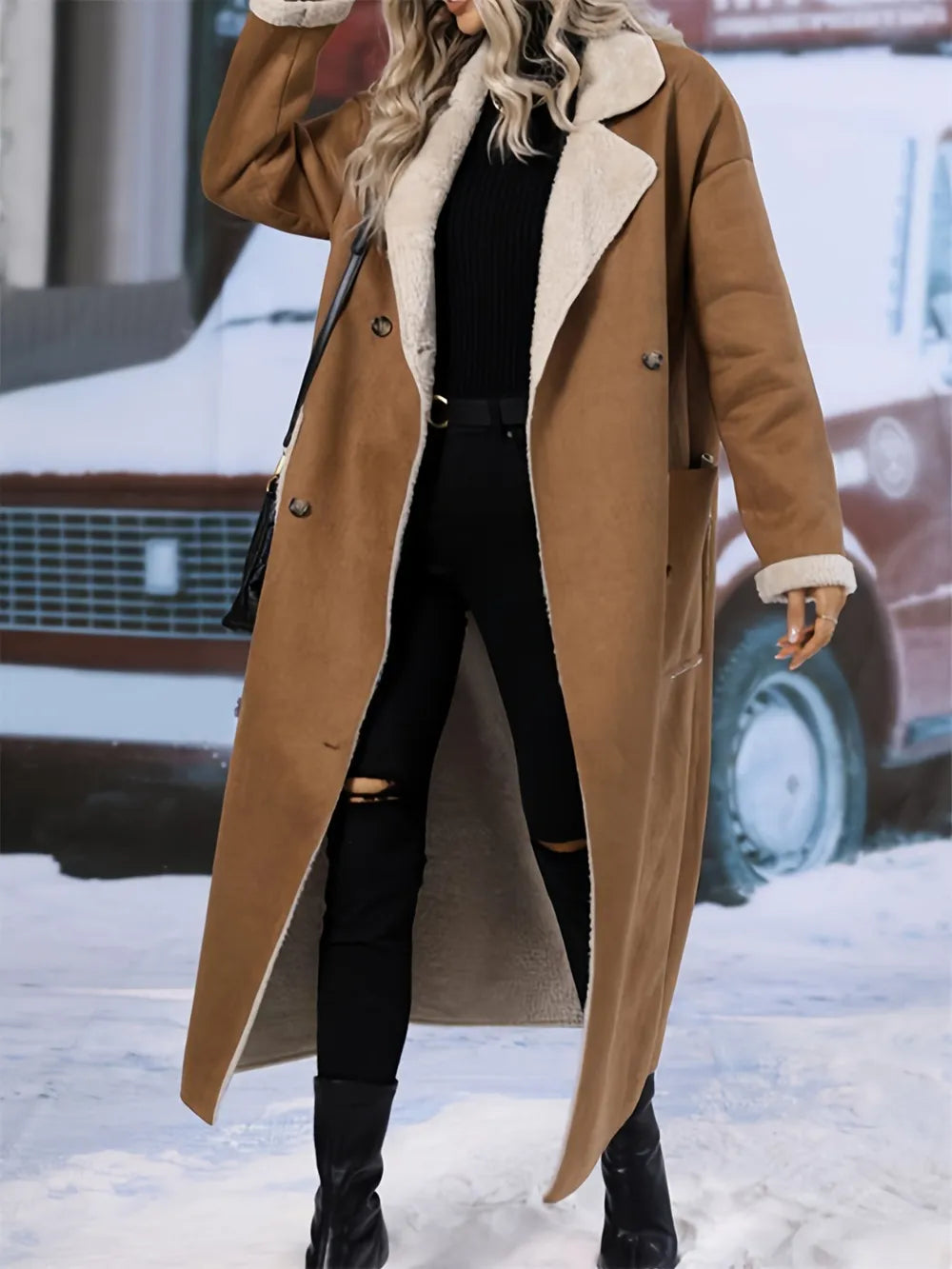 Plus Size Drop Shoulder Sherpa Longline Coat Brown 1cef9732-4719-466c-9160-62ab13109497-Max