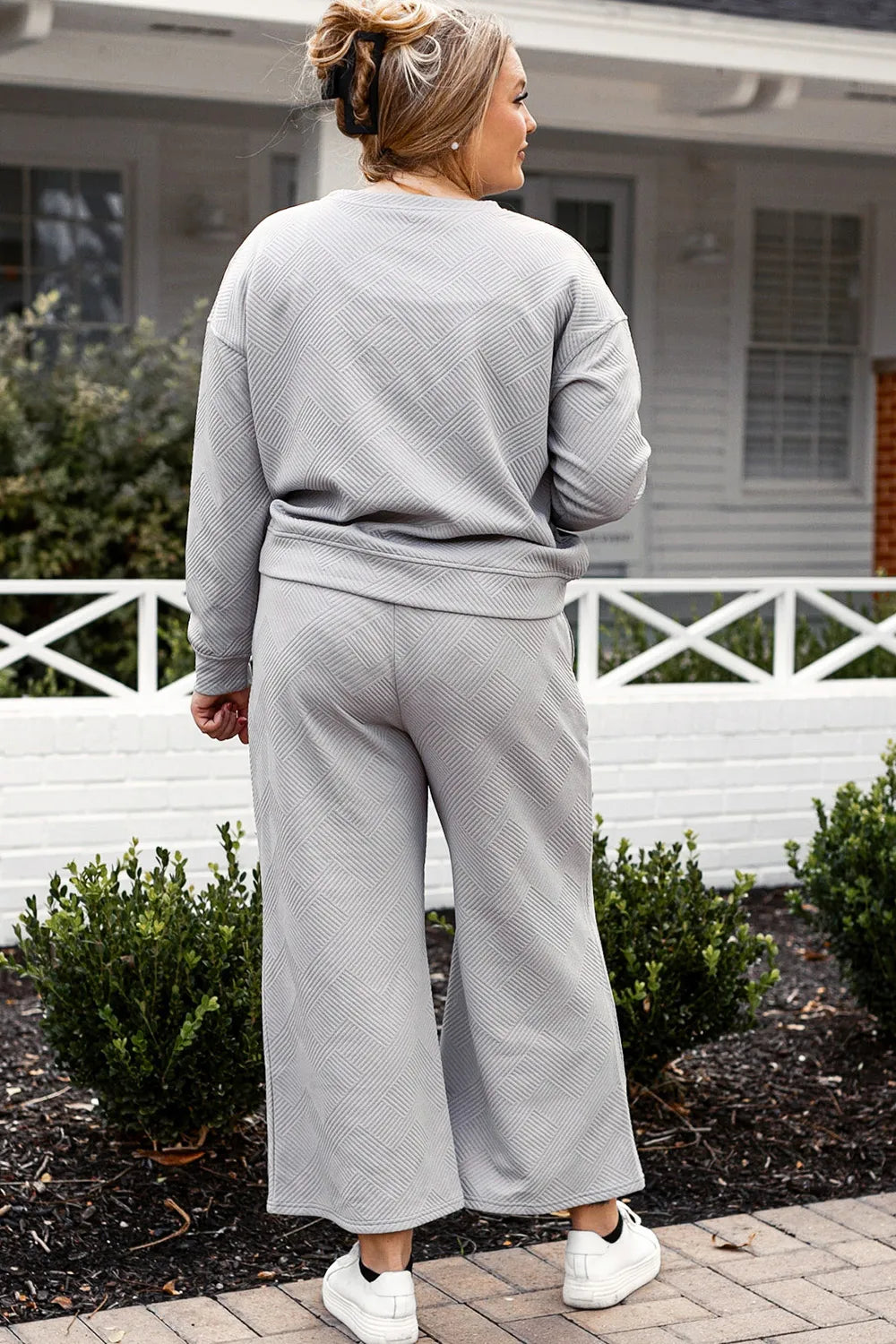 Double Take Full Size Textured Long Sleeve Top and Drawstring Pants Set 1de15340595c46fe8ee107c839d7eb8e-Max