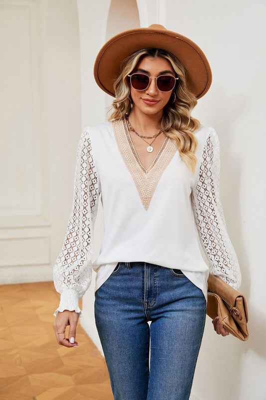 Long sleeve v neck blouse white 20303829_8d46aaf7-ed36-4b53-9570-afc63aa34692