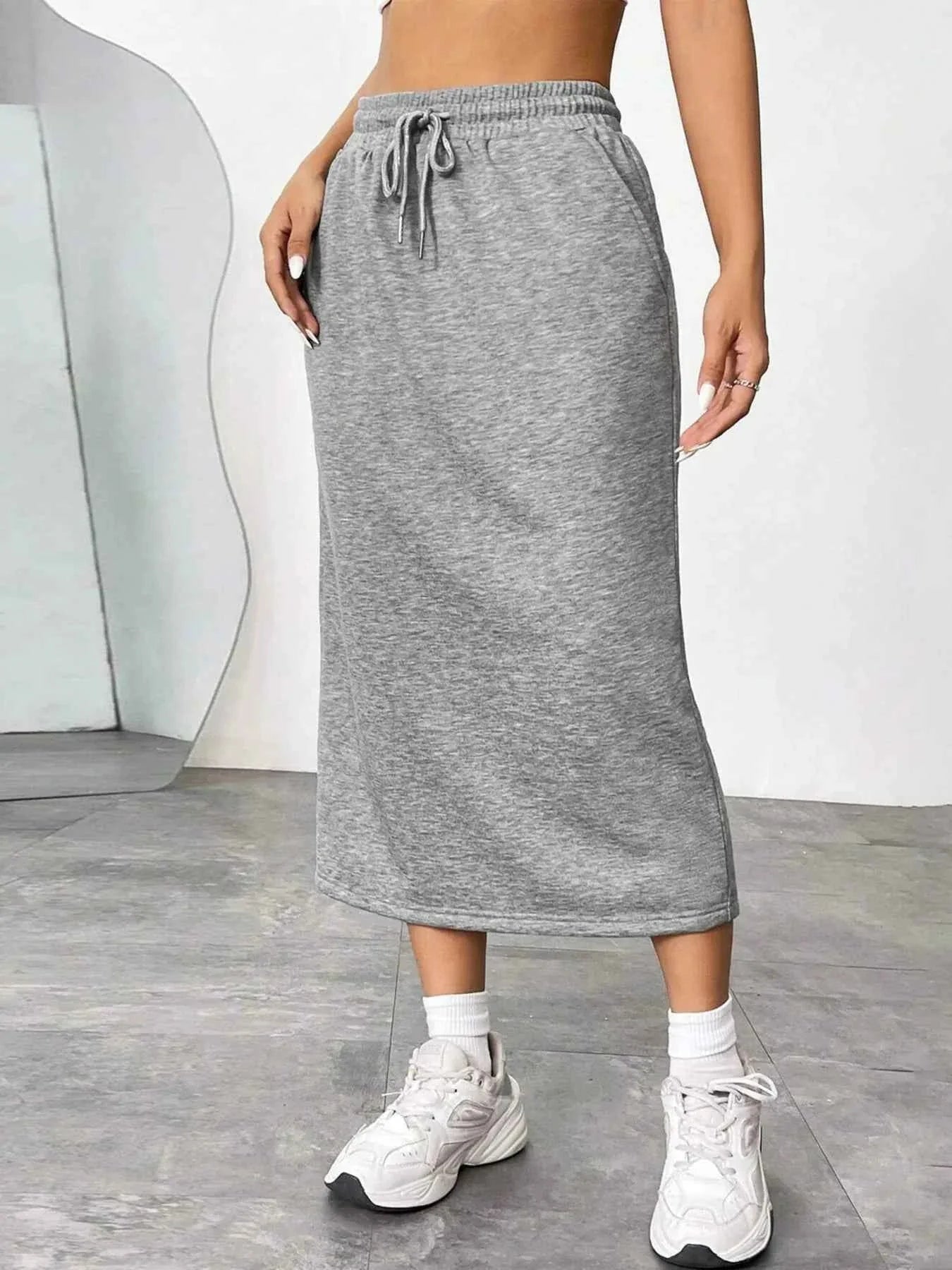 Slit Drawstring Midi Skirt Grey 20522ab758ec47a9a74a2e72d02bb927-Max-Origin