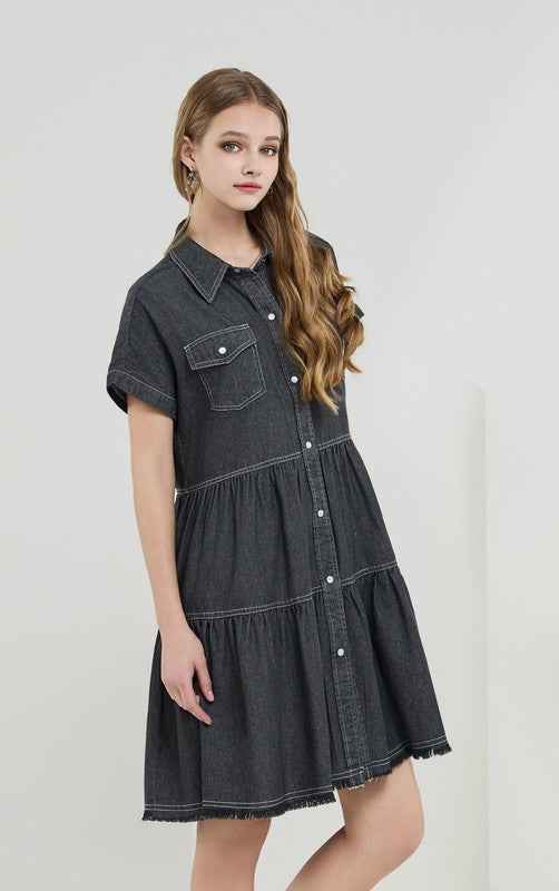 Plus ButtonDown Tiered Babydoll Denim Shirt Dress Charcoal Chambray 22183878_513cd635-cdab-4e88-b221-0fdd14be7444