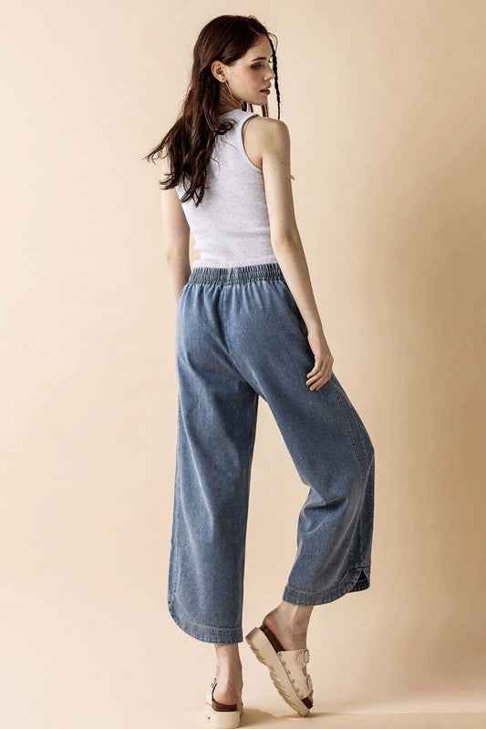 Denim Wide Leg Crop Pants with Dolphine Tail Hem 22440273_142d46d1-eb92-4459-a1a7-5e3b441f13a6