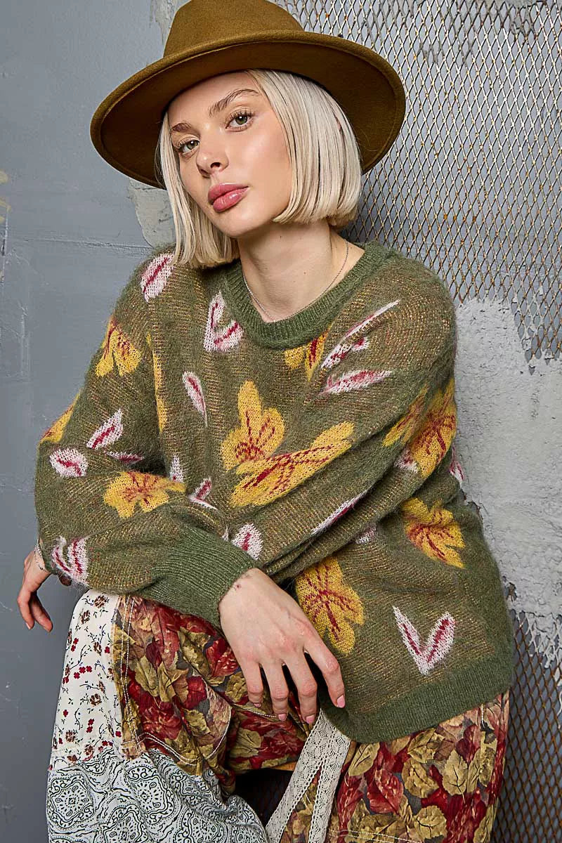 POL Floral Pattern Round Neck Balloon Sleeve Sweater 22614a7b-47d0-44c3-84ba-ed37025d0c1b-Max-Origin