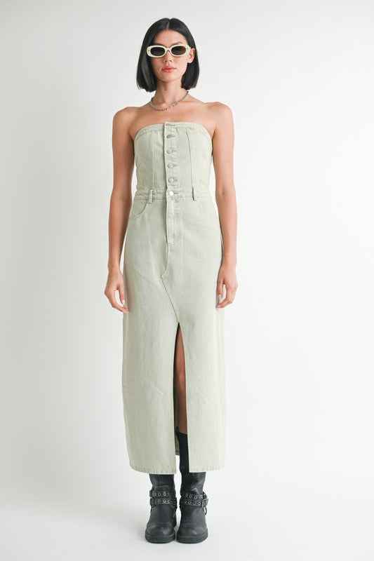 BUTTON UP TUBE DENIM DRESS WITH SLIT 22662337_723ecc1a-c1b1-4221-9e39-a22a1b4fd9bd