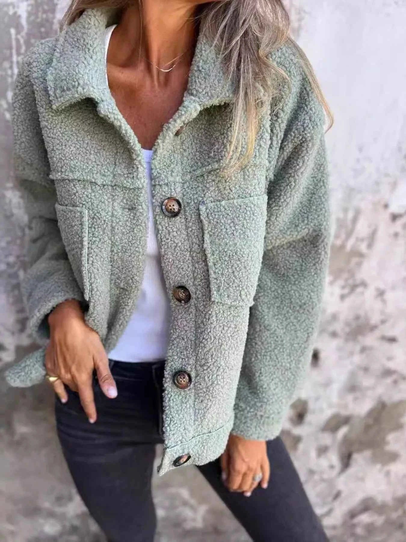 Full Size Single-Breasted Sherpa Shacket Plus Size Green 2310422e-7190-4d49-b121-2bd8b101d088-Max-Origin