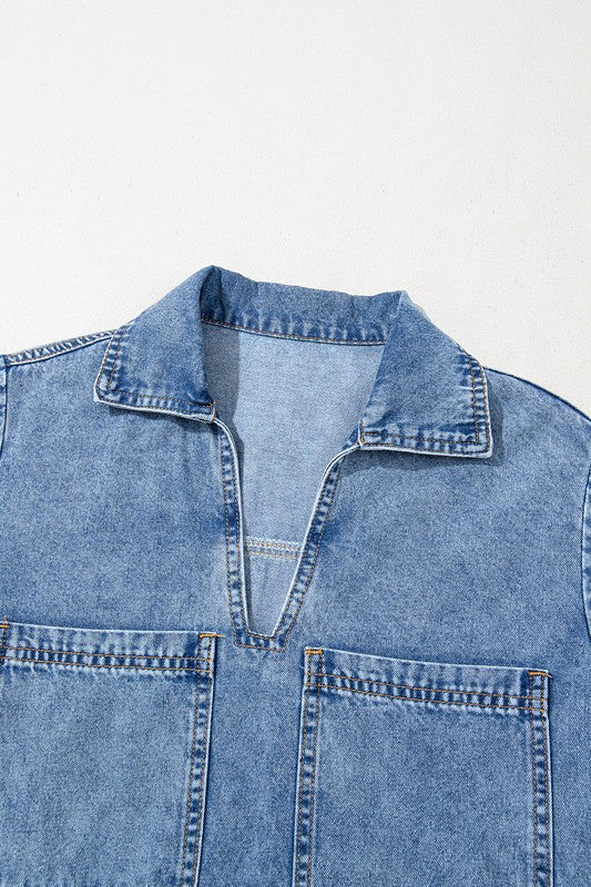 Short Sleeve Collared Pocket Denim Mini Dress 23287774_14d85bb7-babc-4a97-a279-2472e75104fe